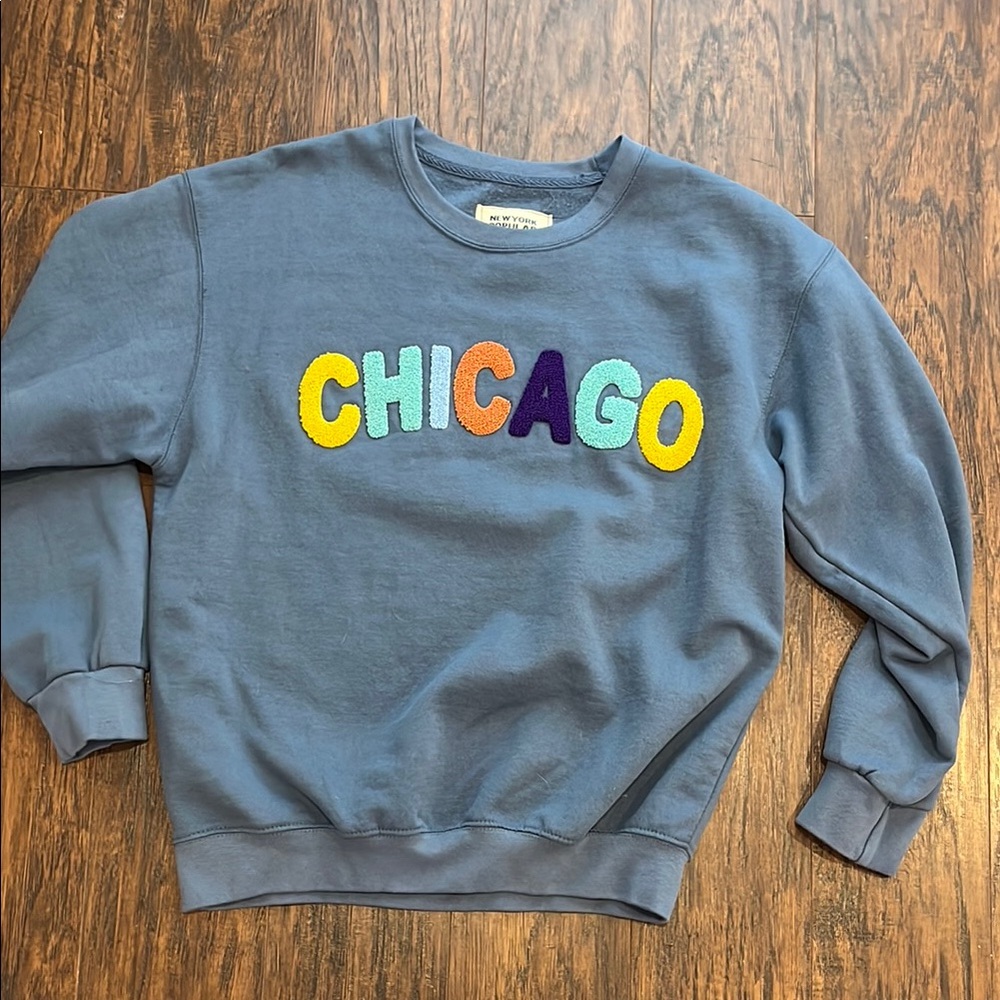 Blue Crewneck Sweater with Chicago Graphic